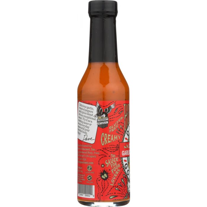 Side Label Photo of Dave's Gourmet Creamy Garlic Red Pepper Hot Sauce