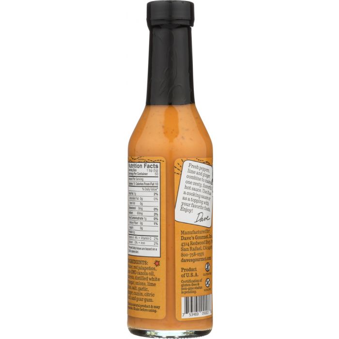 Side Label Photo of Dave's Gourmet Creamy Ginger Citrus Hot Sauce