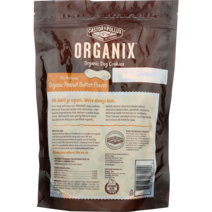 Back photo of Castor & Pollux Organic Dog Cookies Peanut Butter