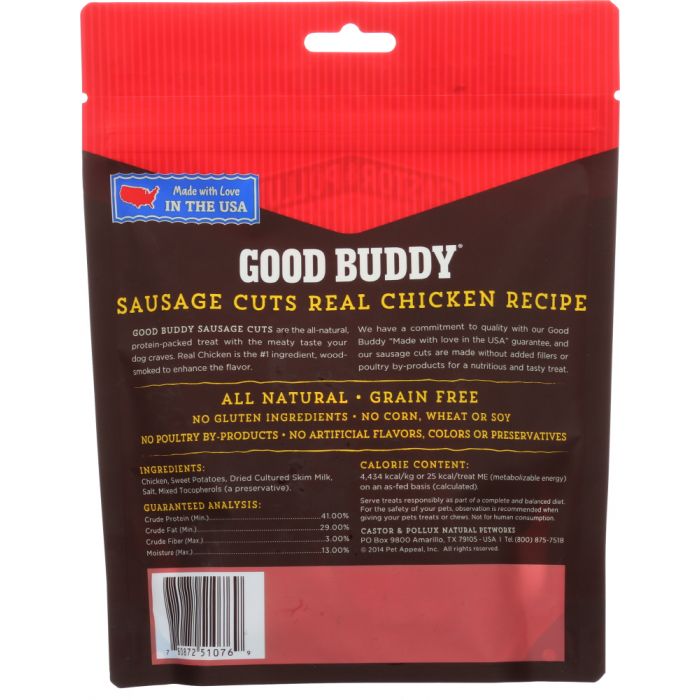 Back photo of Castor & Pollux Good Buddy Sausage Cuts Real Chicken Recipe