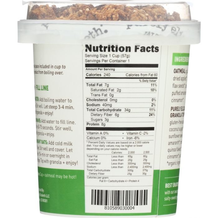 Nutritional Facts Photo of Purely Elizabeth Apple Cinnamon Pecan Superfood Oats