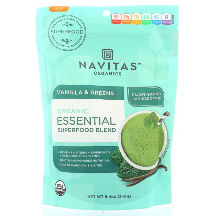 A Product Photo of Navitas Organics Vanilla and Greens Organic Essential Superfood Blend