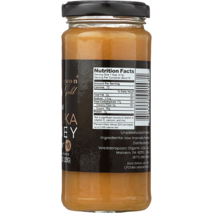 Nutrition label photo of Wedderspoon Raw Honey Manuka 