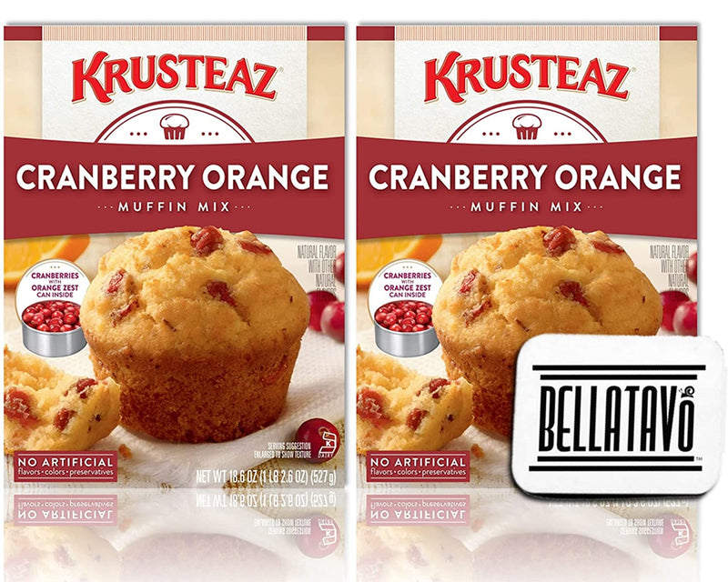Krusteaz Cranberry Orange Muffin Mix with Cranberries and Orange Zest Can (Two-18.6 Oz) Plus a BELLATAVO Ref Magnet!