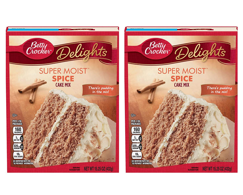 Betty Crocker Delights Super Moist Spice Cake Mix (Two-15.25oz) & BELLATAVO Recipe Card!