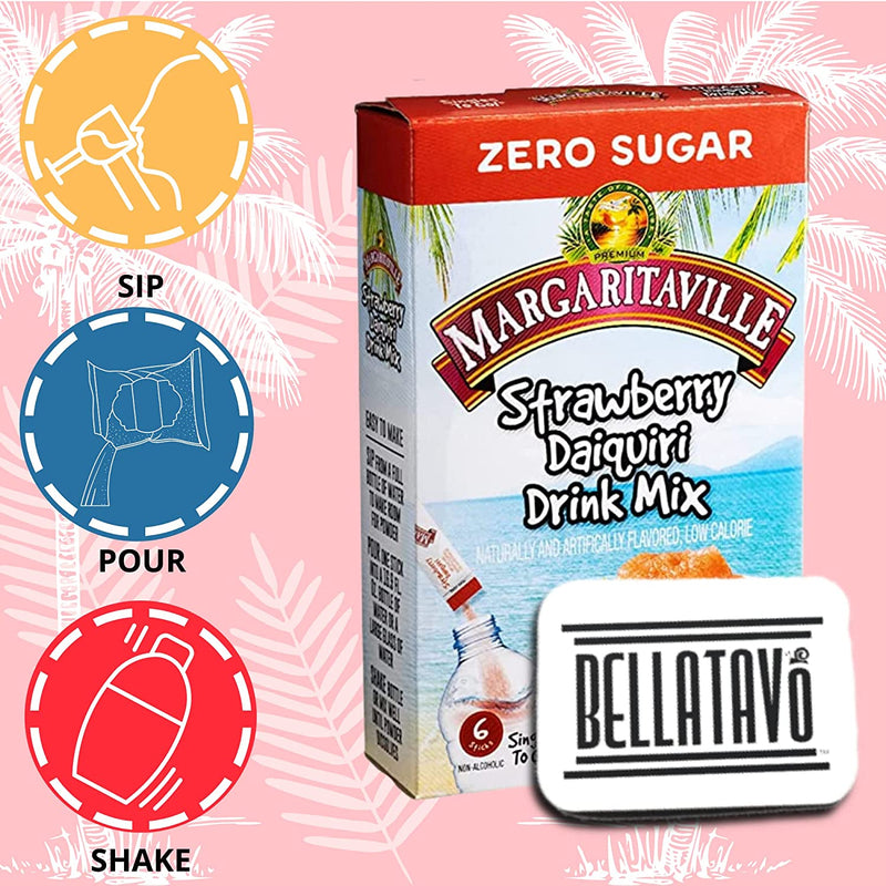Margaritaville Singles To Go Strawberry Daiquiri Mix (Six Boxes) Plus a BELLATAVO Ref Magnet