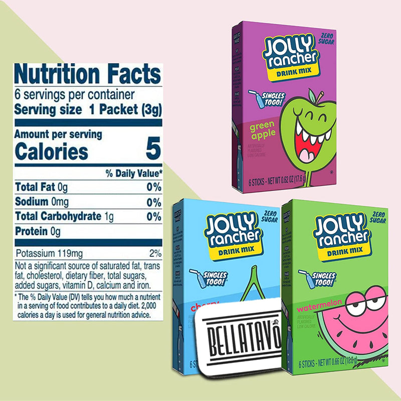 Jolly Rancher Singles To Go Variety Pack Drink Mix (6 Boxes) Plus a BELLATAVO Ref Magnet