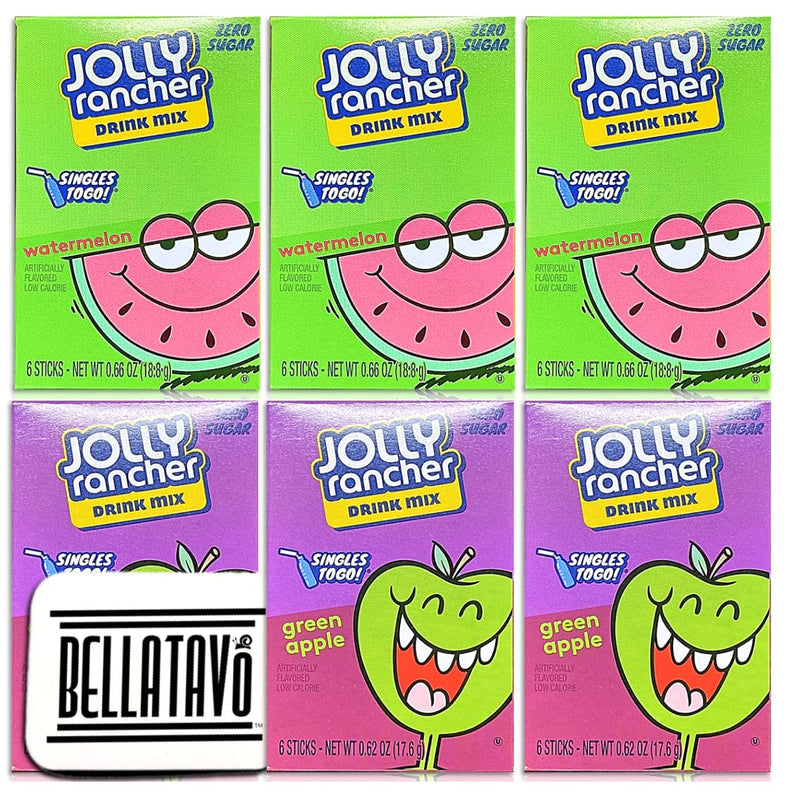 Jolly Rancher Singles To Go Green Apple and Watermelon Drink Mix (6 Boxes) Plus a BELLATAVO Ref Magnet