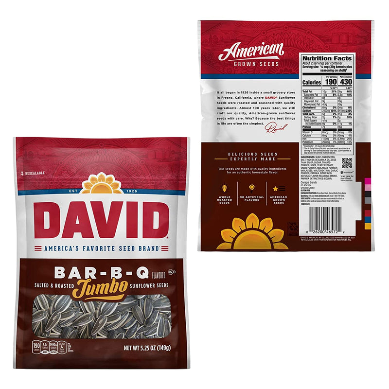 David Sunflower Seeds Original, Sweet & Spicy, Bar-B-Q, and Ranch (Four-5.25 Oz) & BELLATAVO Ref Magnet