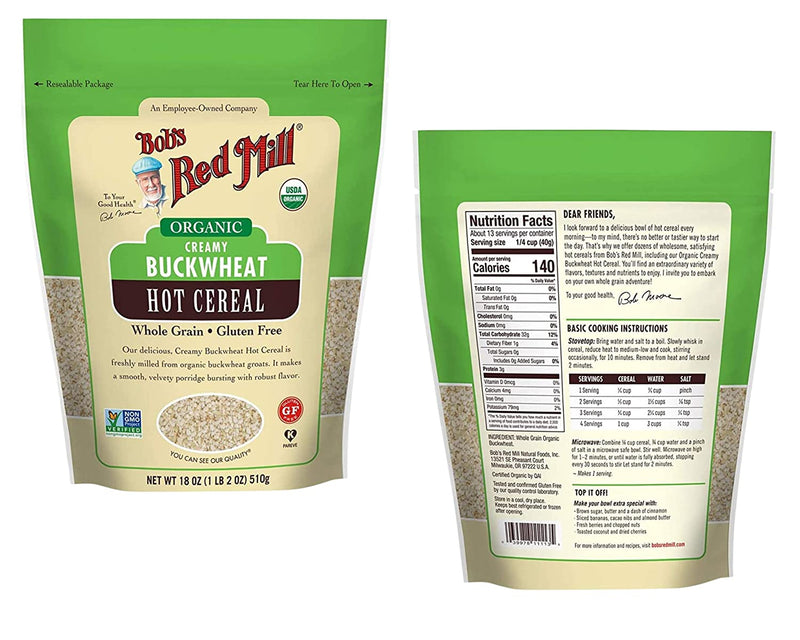 Bobs Red Mill Organic Creamy Buckwheat Hot Cereal (Two-18oz) & BELLATAVO Ref Magnet!