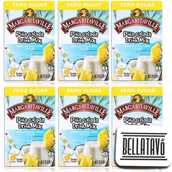 Margaritaville Pina Colada Singles To Go Drink Mix (Six Boxes) Plus a BELLATAVO Ref Magnet