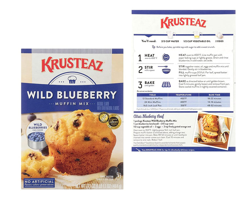 Naturally Flavored Krusteaz Wild Blueberry Muffin Mix (Two-17.1oz) Plus a BELLATAVO Ref Magnet