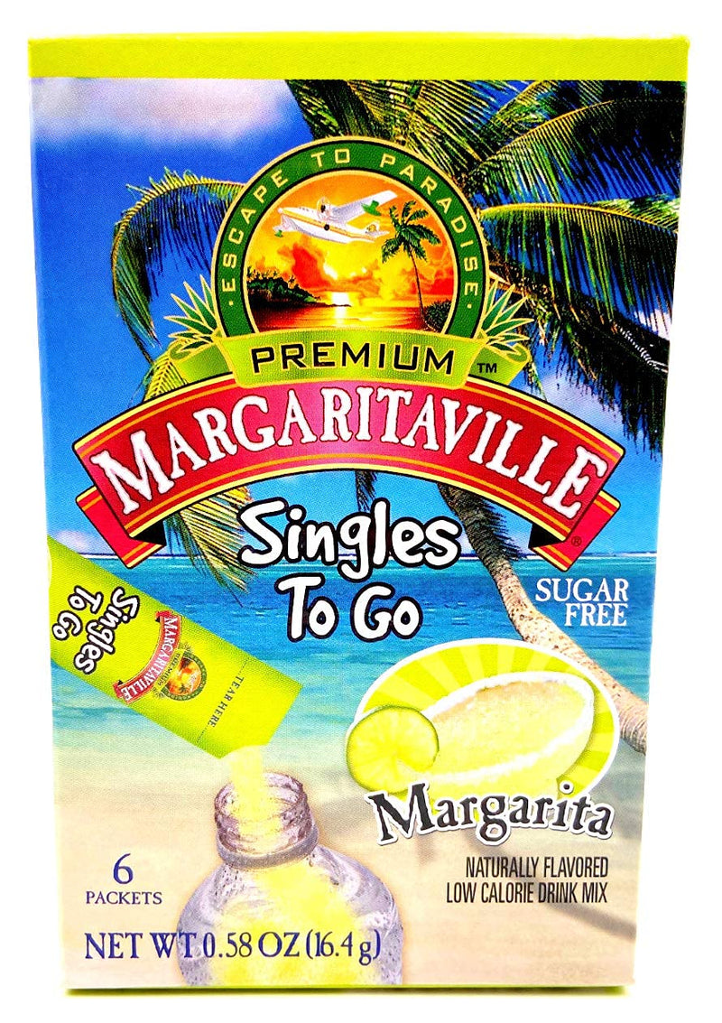 Singles To Go Drink Mix Bundle. Includes Four Boxes of Margaritaville Singles to Go-Six Sticks of 3 Flavors: Margarita, Pina Colada & Strawberry Daiquiri & One Carefree Caribou Jello Shot Recipe Card.
