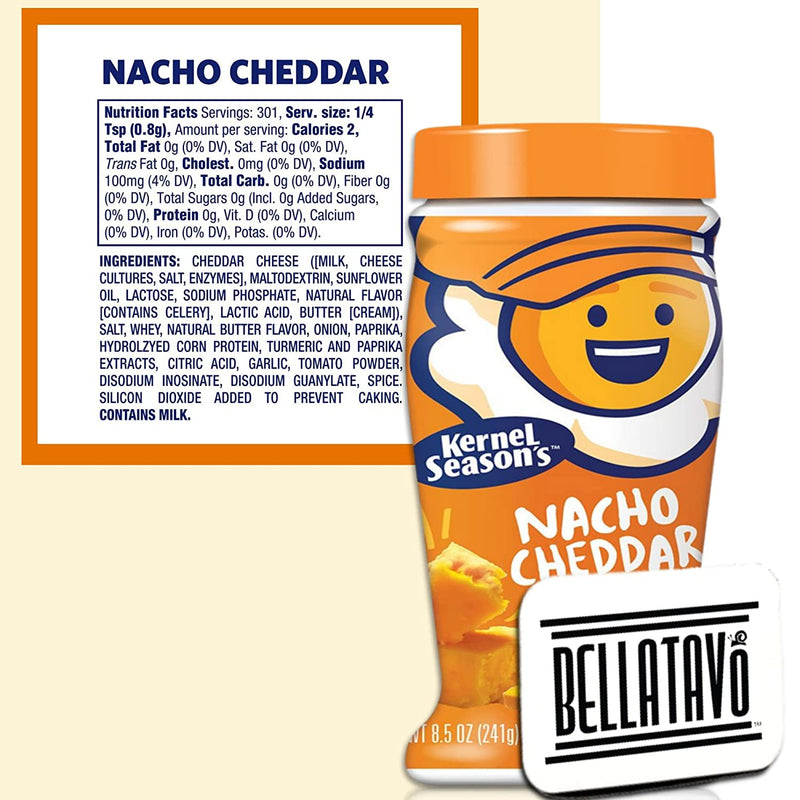 Kernel Seasons White Cheddar and Nacho Cheddar Jumbo Popcorn Seasoning (Two-8.5oz) & BELLATAVO Ref Magnet