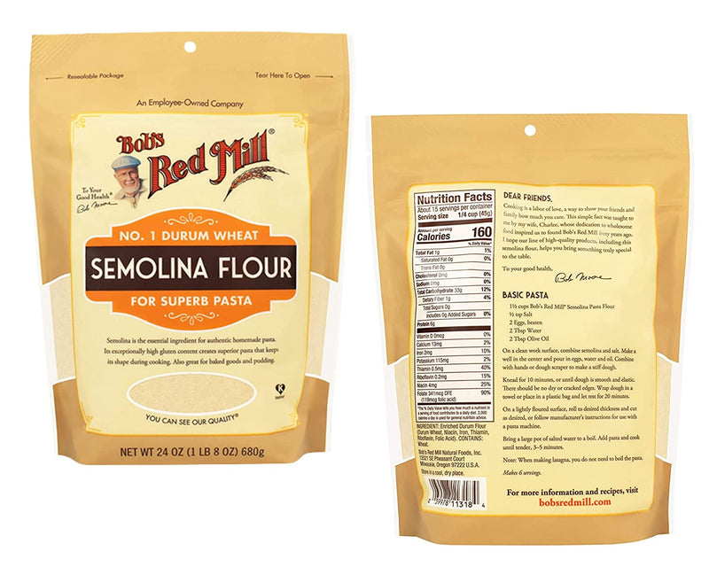 Bobs Red Mill Semolina Flour (Two-24oz) & BELLATAVO Recipe Card