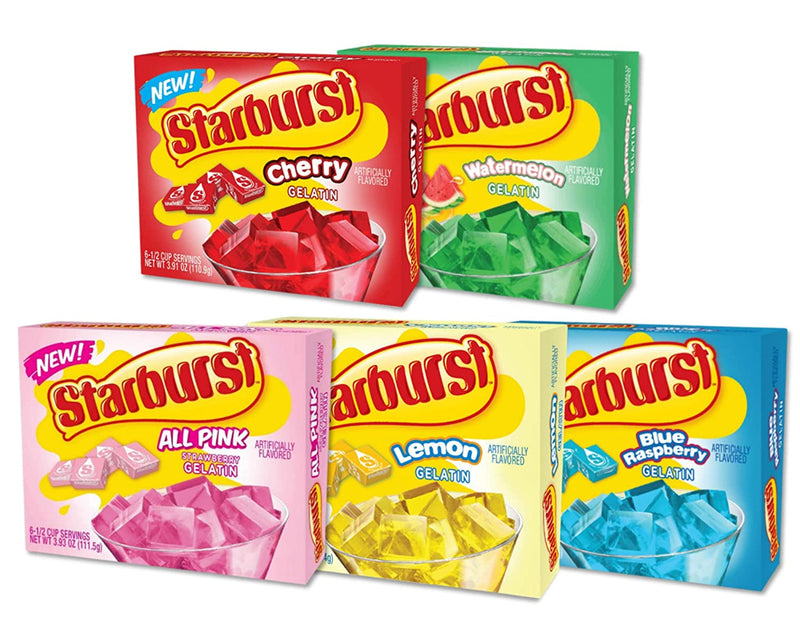 Starburst Gelatin All Pink Strawberry, Blue Raspberry, Cherry, Lemon & Watermelon (5 Boxes) Plus BELLATAVO Ref Magnet