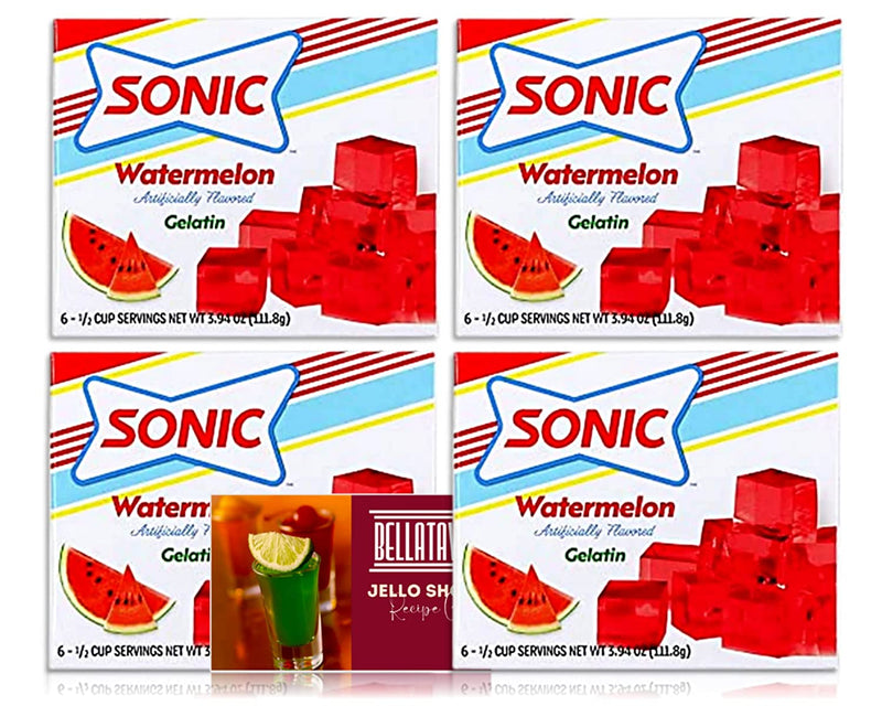Sonic Watermelon Gelatin (Four-3.94oz) and BELLATAVO Jello Shot Recipe Card