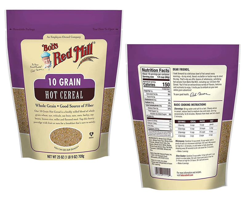 Bobs Red Mill 10 Grain Hot Cereal (Two-25 oz) and BELLATAVO Recipe Card