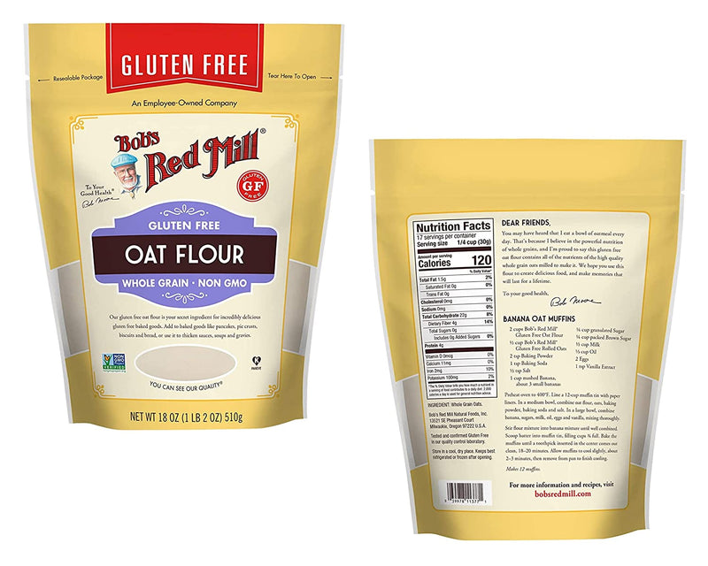 Bobs Red Mill Gluten Free Oat Flour Plus (Two-18oz) & BELLATAVO Recipe Card