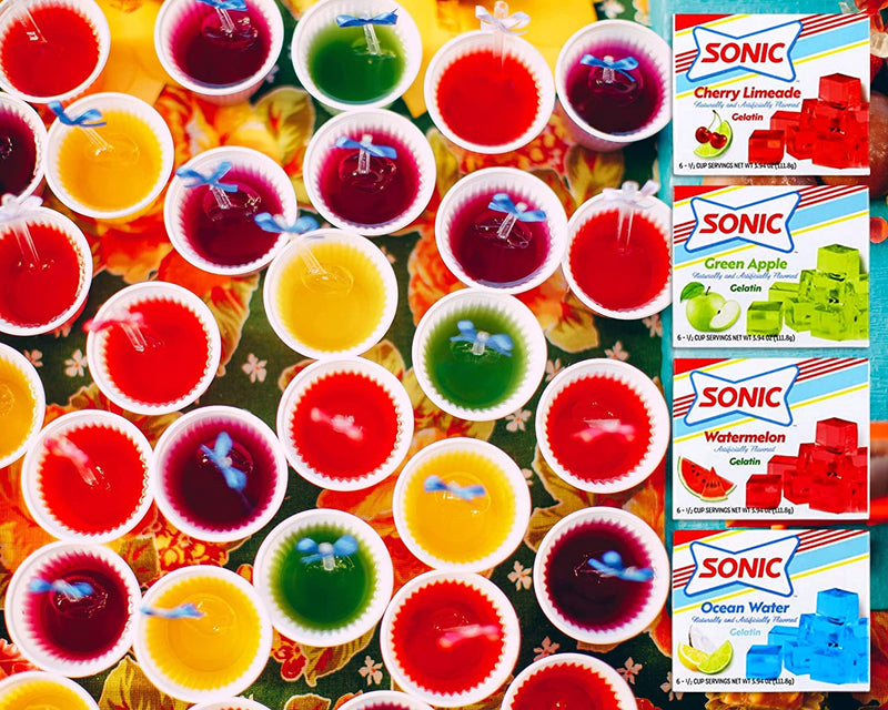 Sonic Gelatin Cherry Limeade, Ocean Water, Watermelon, and Green Apple Jello Mix (Four Boxes) & BELLATAVO Ref Magnet