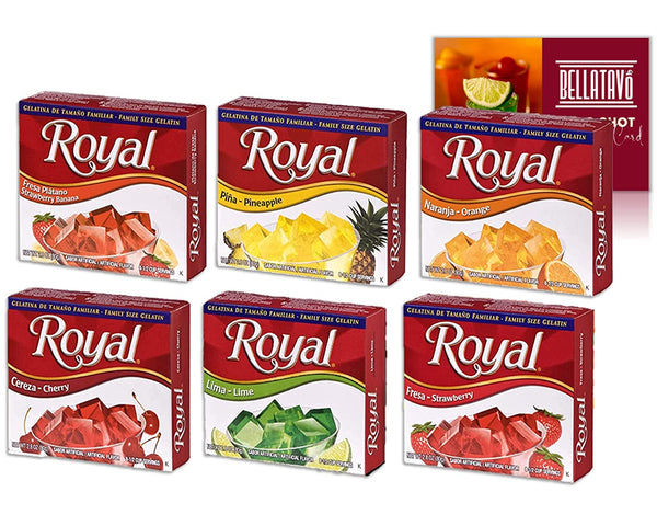 Royal Gelatin Orange, Strawberry, Strawberry Banana, Cherry, Lime & Pineapple Jello Mix (8-Serving Box) Plus a BELLATAVO Recipe Cards