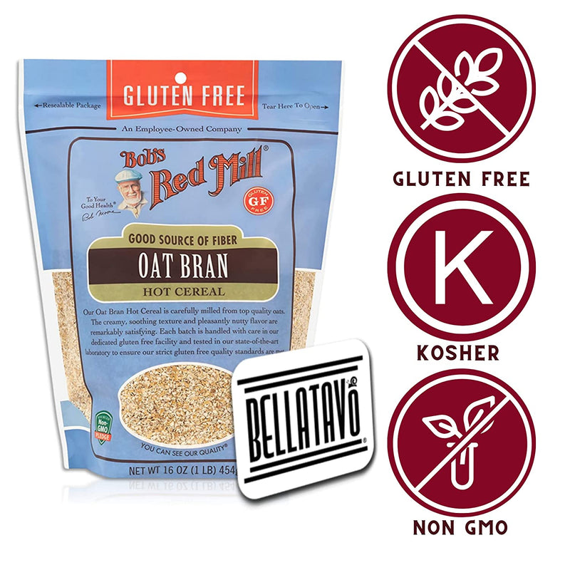 Bobs Red Mill Oat Bran Cereal (16oz) and a BELLATAVO Recipe Card