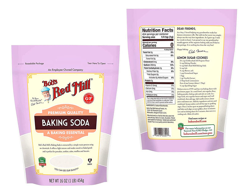 Gluten Free Baking Soda and Baking Powder Bundle. Includes One-14oz Bobs Red Mill Double Acting Baking Powder, One-16oz Bobs Red Mill Baking Soda, and One Authentic BELLATAVO Recipe Card!
