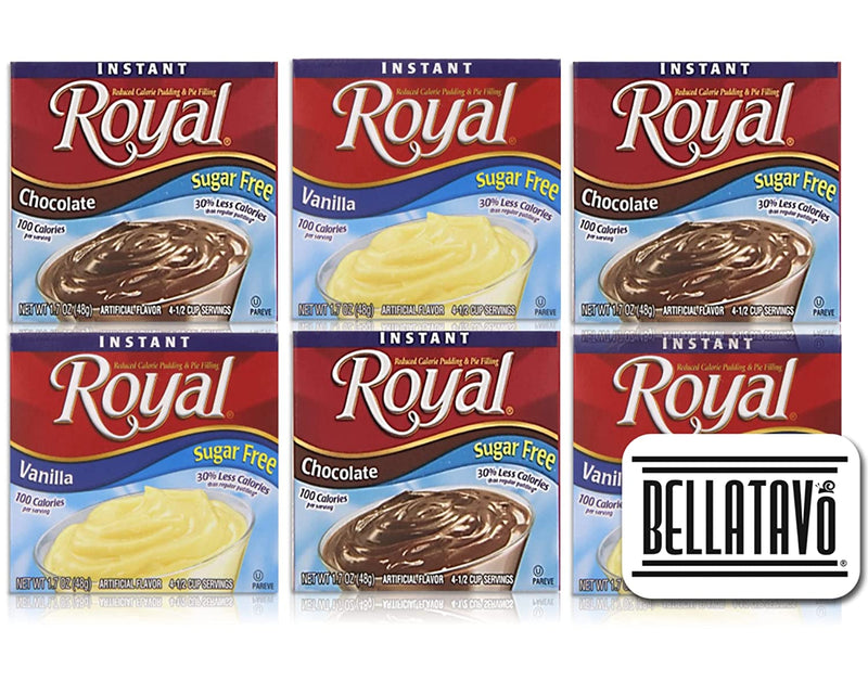 Royal Sugar Free Chocolate and Vanilla Instant Pudding (Six Boxes) and BELLATAVO Ref Magnet