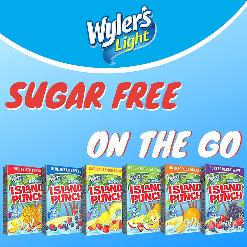 Singles To Go Variety Pack Bundle. Includes Six-10 Count Boxes of Wylers Light Singles To Go Island Punch Drink Mix Plus a BELLATAVO Fridge Magnet. Six Sugar Free Flavors of Wyler’s Light.