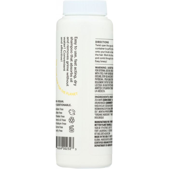 Back Packaging Photo of Acure Organic Dry Shampoo