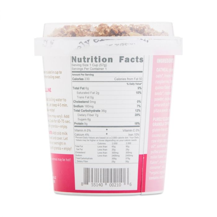 Nutritional Label Photo of Purely Elizabeth Raspberry Pitaya Vibrant Oats