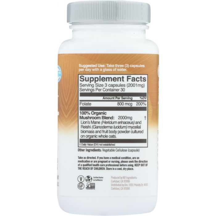 Supplement Facts Label Photo of OM Mushroom Brain Fuel Folate 