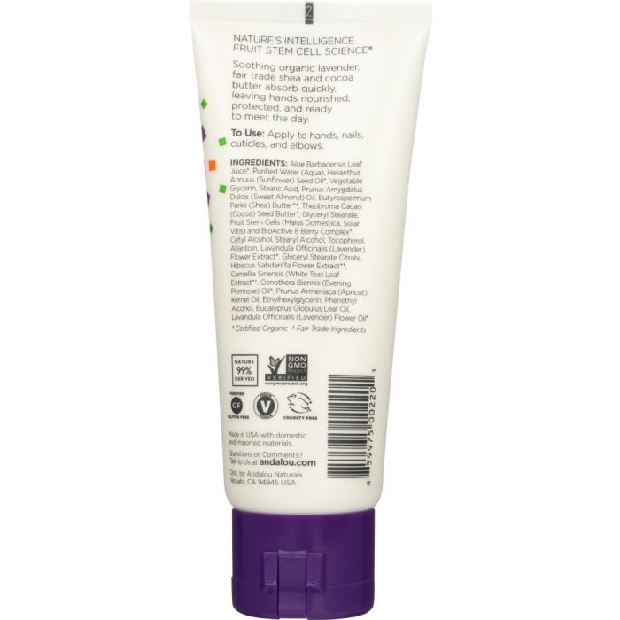 Back photo of Andalou Naturals A Path of Light Hand Cream Lavender