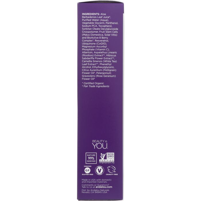 Ingredients label photo of Andalou Naturals Blossom + Leaf Toning Refresher Age Defying