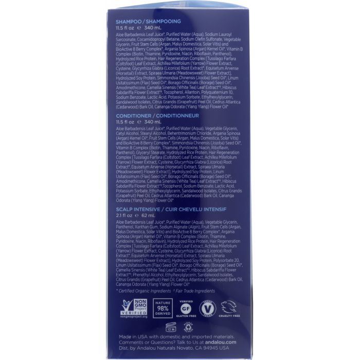 Ingredients label photo of Andalou Naturals Argan Stem Cells Thinning Hair System Age Defying