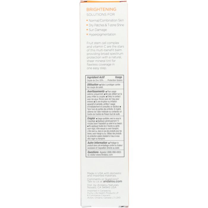 Description label photo of Andalou Naturals Beauty Balm Sheer Tint with SPF 30 Brightening