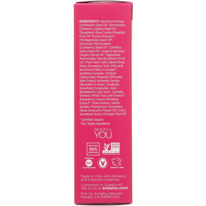 Ingredients label photo of Andalou Naturals 1000 Roses Moroccan Beauty Oil Sensitive