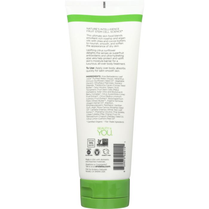Back photo of Andalou Naturals Uplifting Body Lotion Citrus Sunflower
