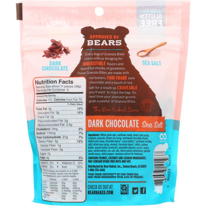Back Packaging Photo of Bear Naked Dark Chocolate Sea Salt Granola Bites
