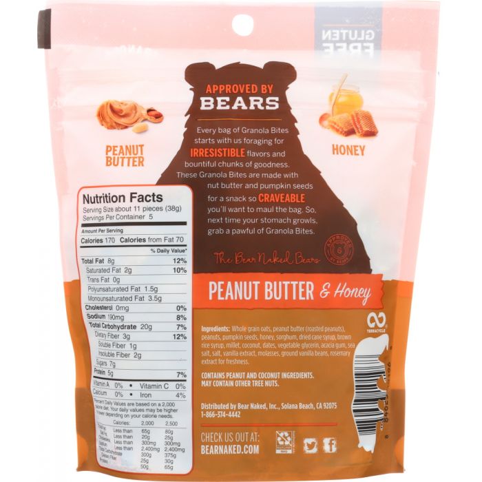 Back Packaging Photo of Bear Naked Peanut Butter and Honey Granola Bites