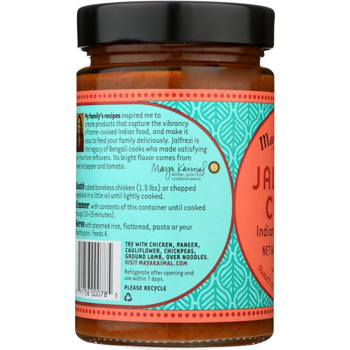 Side Label Photo of Maya Kaimal Jalfrezi Curry Indian Simmer Sauce