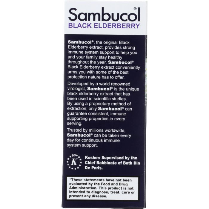 Back of the Box Photo of Sambucol Black Elderberry Original Formula Dietary Supplement