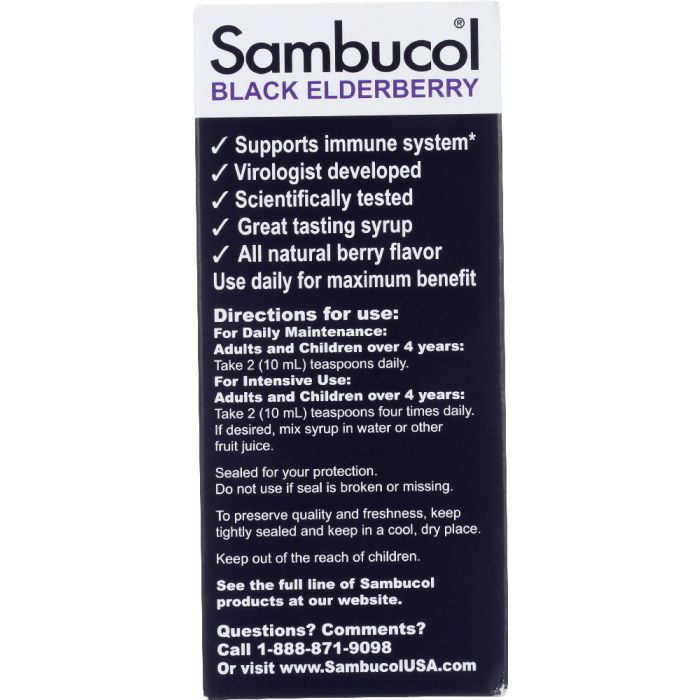 Side Label Photo of Sambucol Black Elderberry Original Formula Dietary Supplement