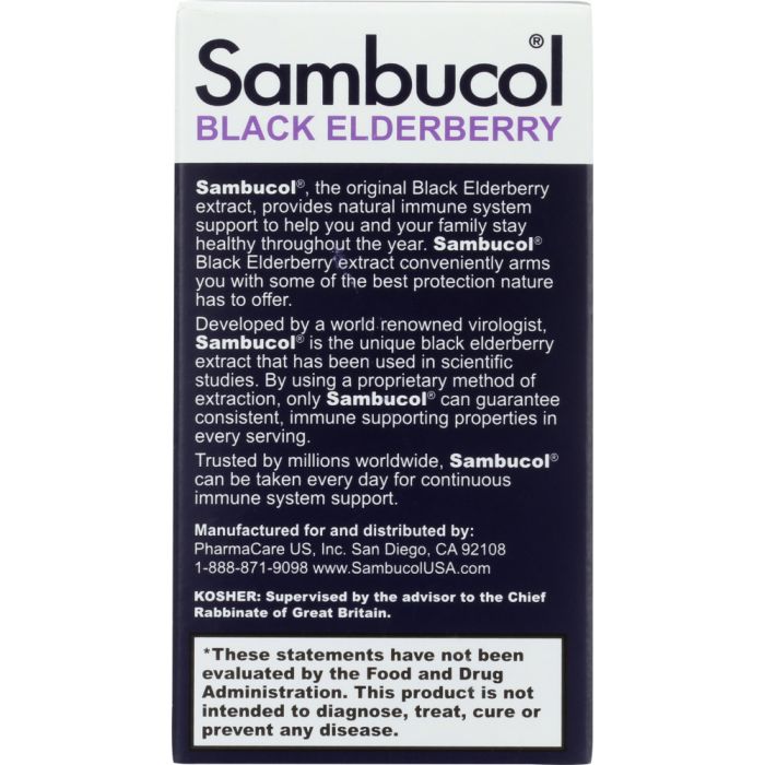 Side Label Photo of Sambucol Black Elderberry Original Formula Dietary Supplement Tablets