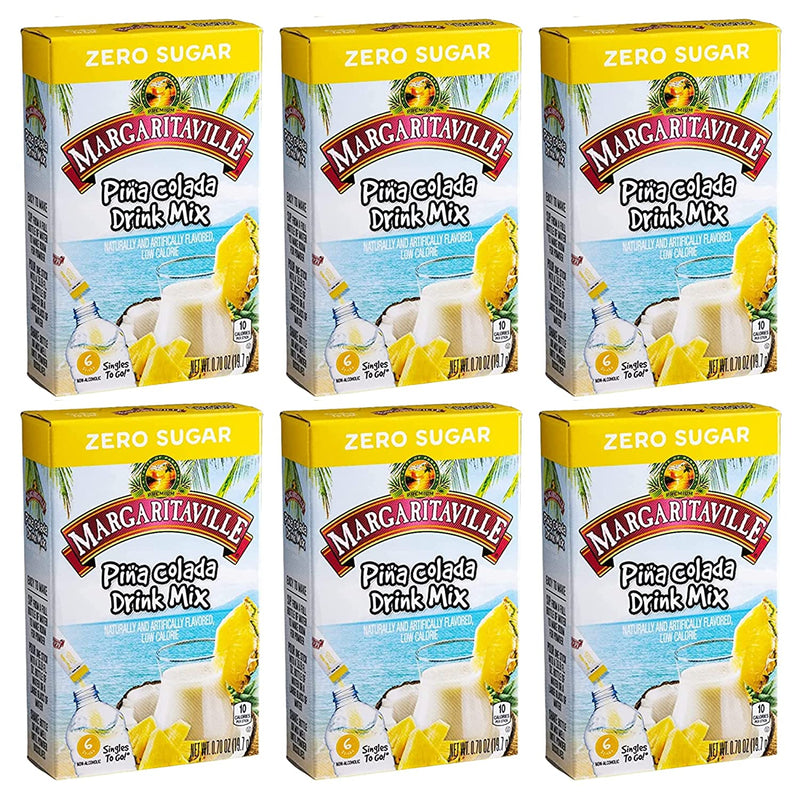 Margaritaville Pina Colada Singles To Go Drink Mix (Six Boxes) Plus a BELLATAVO Ref Magnet
