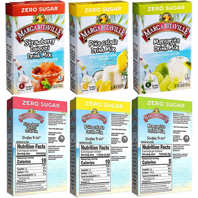Margaritaville Variety Pack Drink Mix Singles To Go (6 Boxes) and a BELLATAVO Fridge Magnet