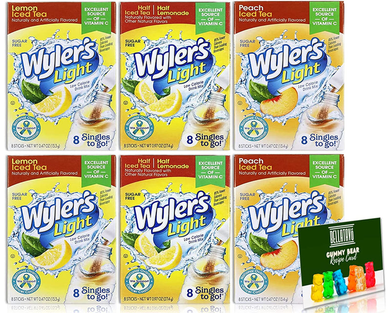 Wyler's Light Peach, Lemon & Half Iced Tea/Half Lemonade Drink Mix (6 Boxes) & BELLATAVO Gummy Bears Recipe Card