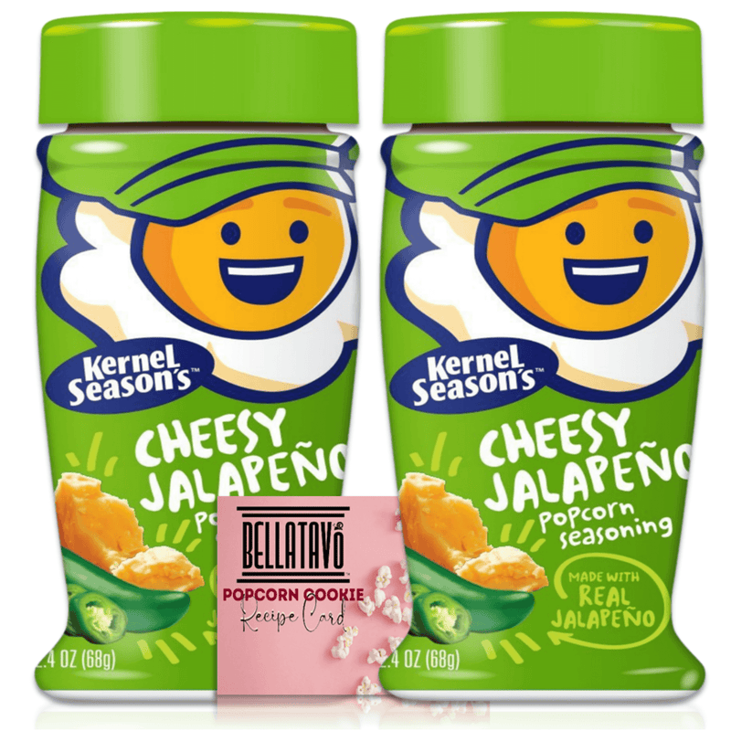 Kernel Seasons Cheesy Jalapeno Popcorn Seasoning (Two-2.4oz) and a BELLATAVO Recipe Card