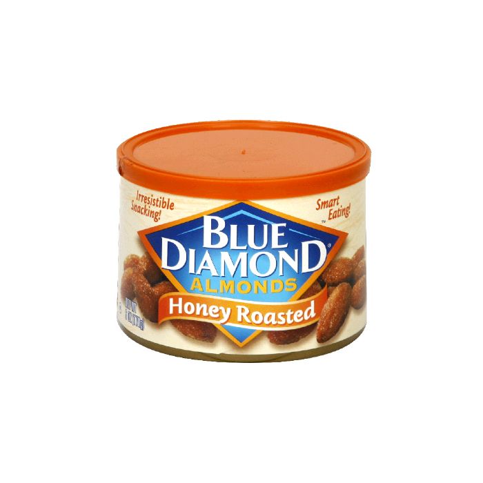 A Product Photo of Blue Diamond Honey Roasted Almonds in Tin Can
