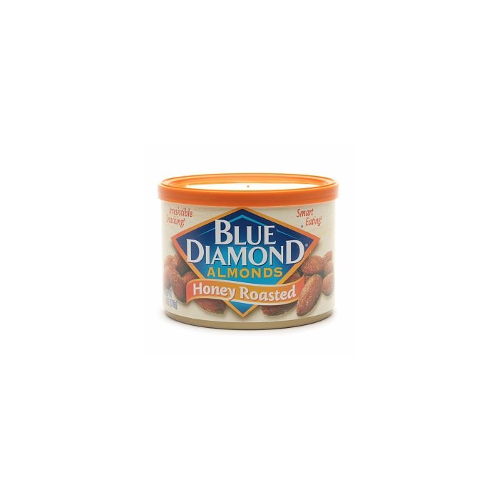 Front View Photo of Blue Diamond Honey Roasted Almonds in Tin Can